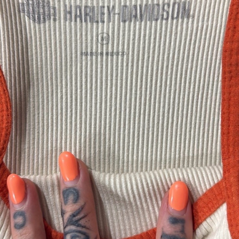 Harley-Davidson Cream and Orange Ribbed Tank Top - Picture 2 of 2